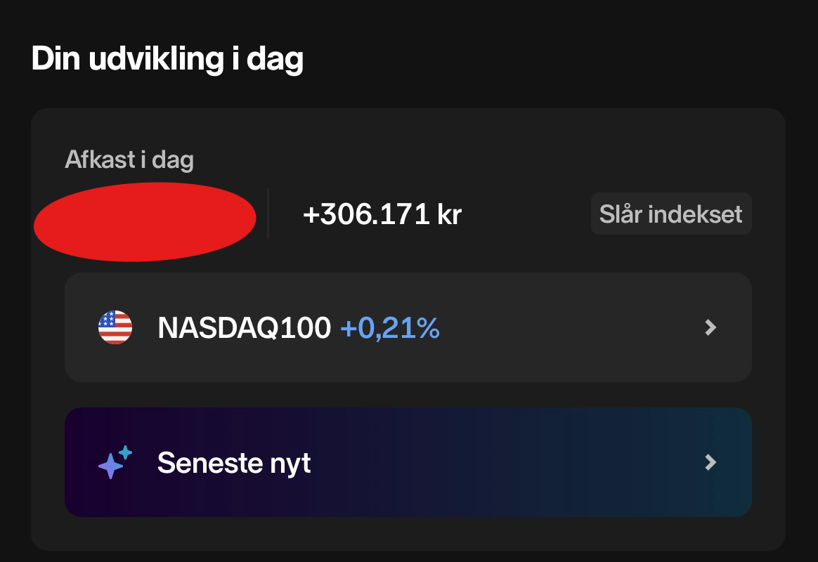 Skærmbillede af en enkelt dags udvikling på kontoen